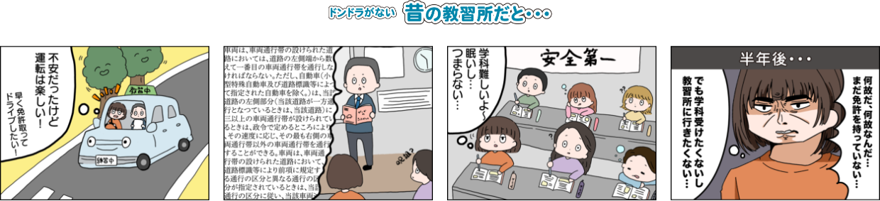 ドンドラがない昔の教習所だと... 4コマ漫画